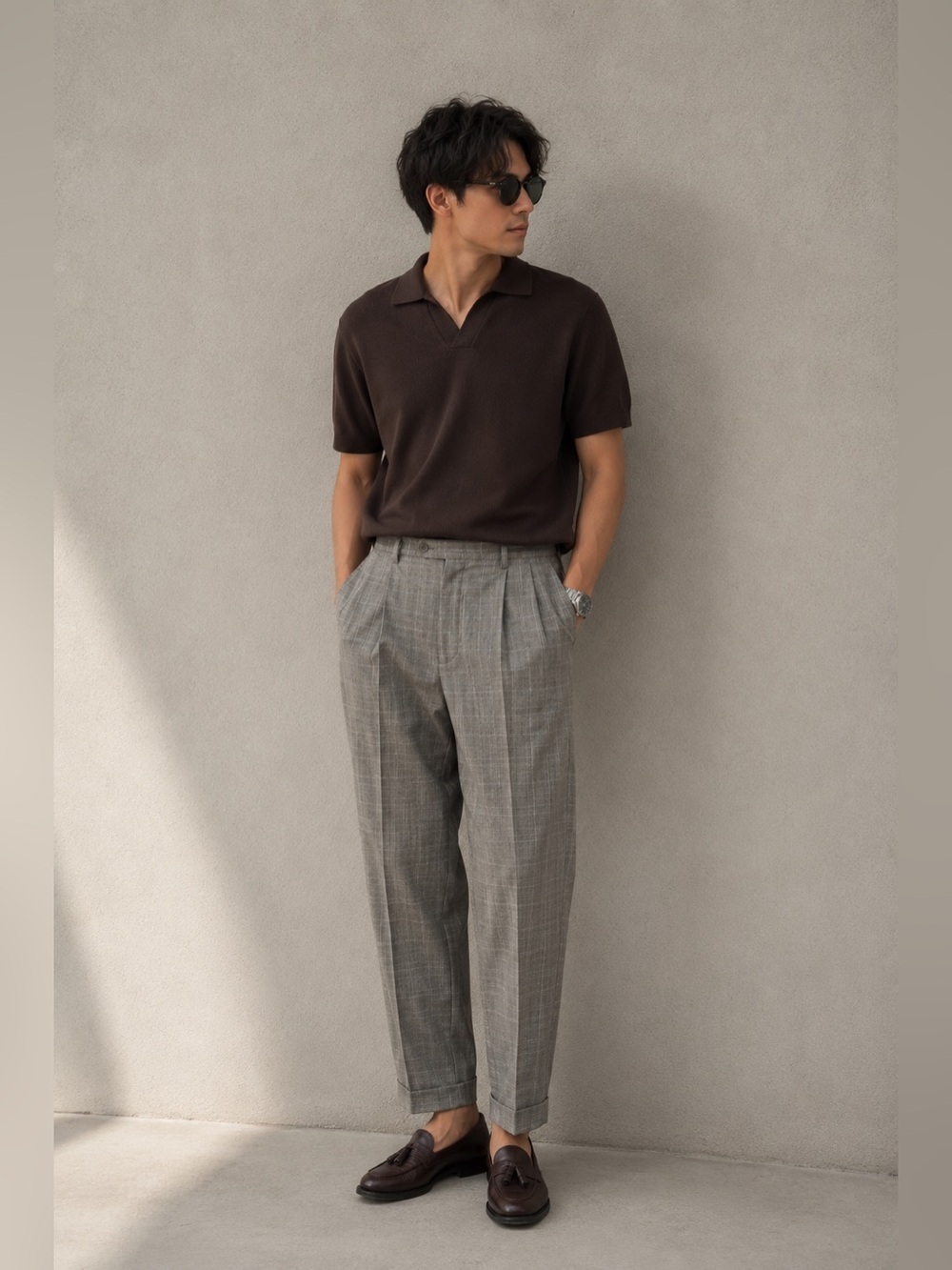 Canali Pure Wool Light Grey Grid Plaid Dress Pants Size 54 IT